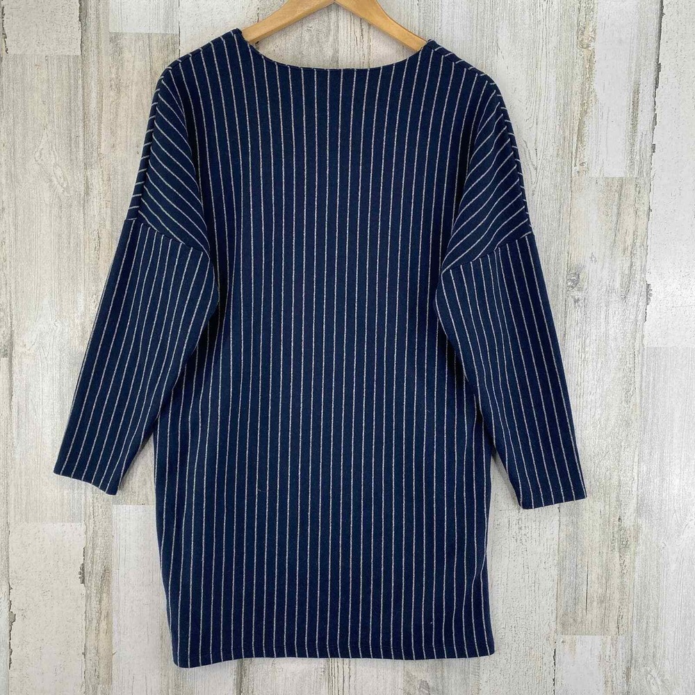 ZARA Shift Dress Womens Medium Blue Gray Pinstripe Knit Pullover - Picture 4 of 11